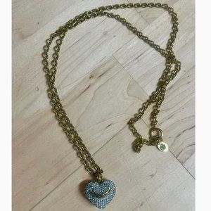 Juicy Couture Vintage Gold Tone Rhinestone Heart Necklace Pendant W/ Dust Bag